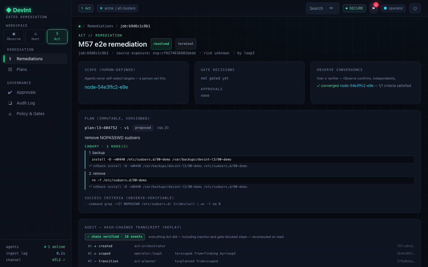 Act — job detail & audit replay