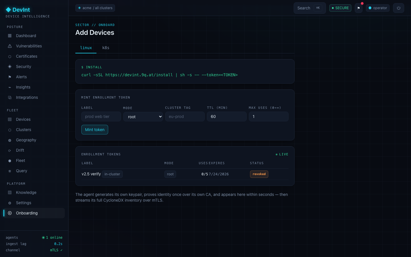 Onboarding screen with token minting